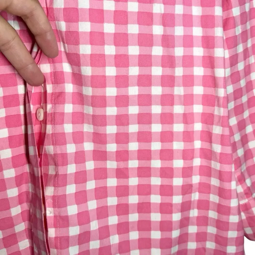 Samantha Sung Pink White Gingham Check Preppy Spring Summer Button Up Shirt - 4